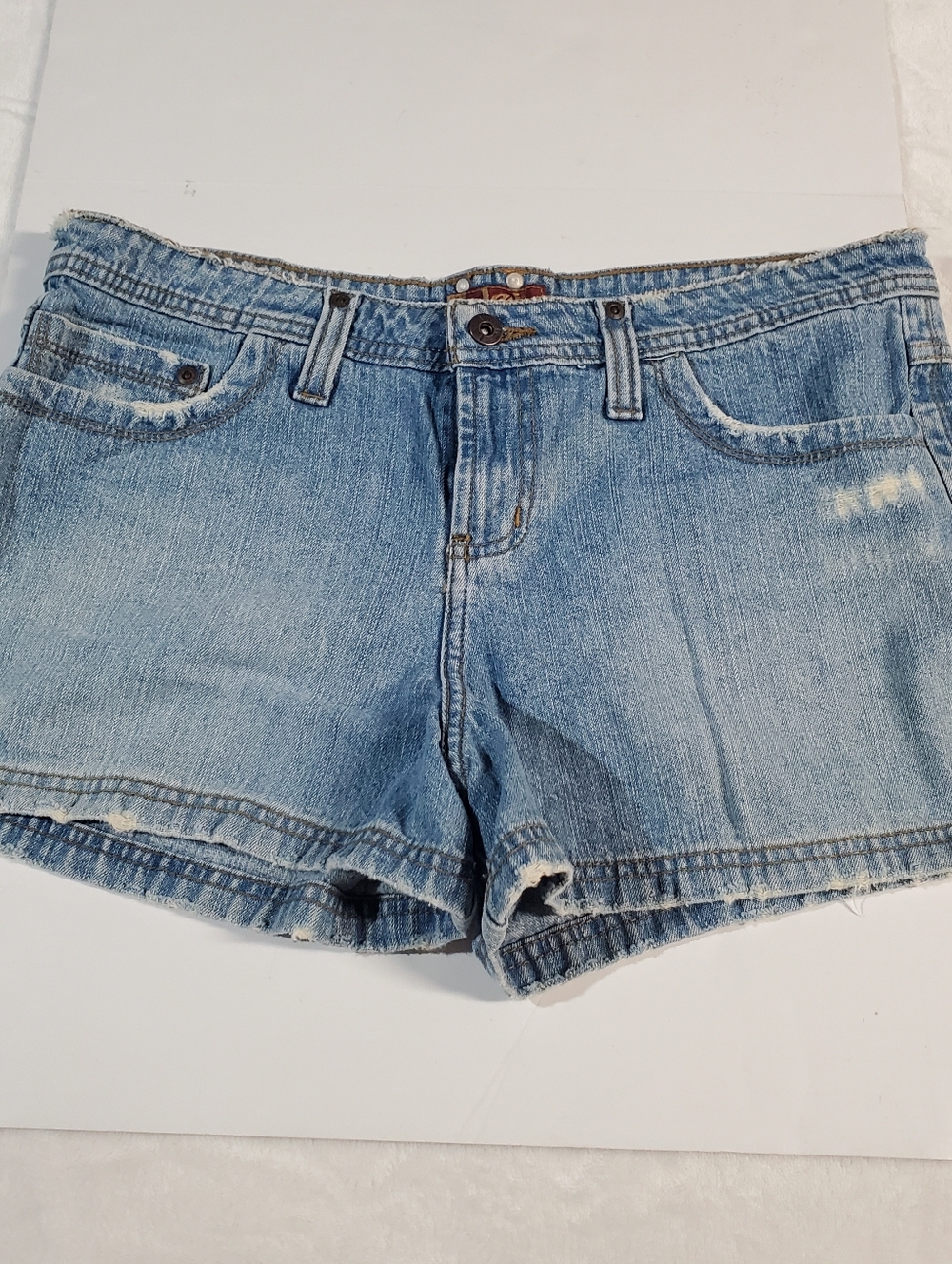 Vintage Light Wash Frayed Denim Shorts